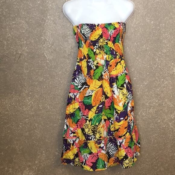 Boutique Wish Tropical Leaf Print Strapless Dress SIze Large - Picture 1 of 7